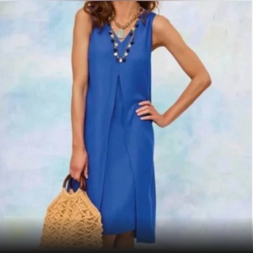 Soft Surroundings Dazzling Blue V-Neck Lucina Dress size S